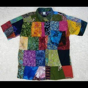 Large Patchwork Men's Shirt Sizes 1X 2X Casual Short Sleeves Button Down Pocket